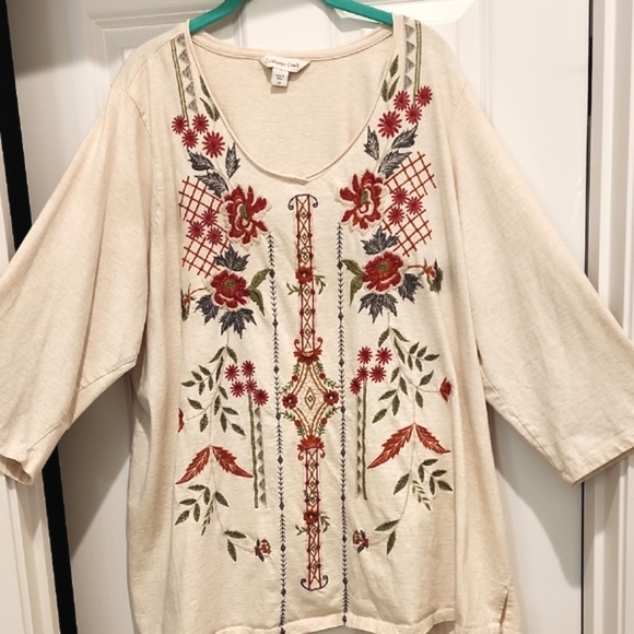 Coldwater Creek Tops - Coldwater Creek Boho Chic Cream Floral Embroidered Tunic 3x